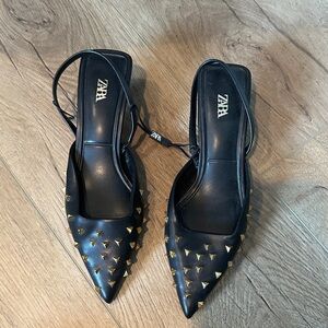Zara Black Heels with Gold Studs